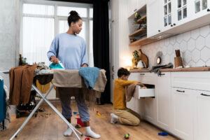 mother and son implementing the best time-saving cleaning hacks